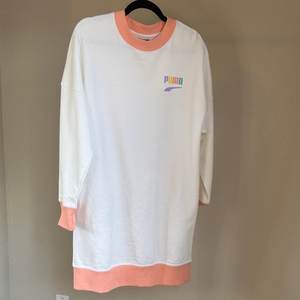 Puma White Sweatshirt Dress with Peach Accents